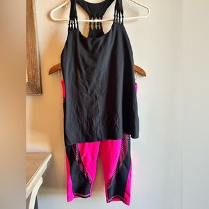 Fabletics size small hot pink capris and black tank with built in bra